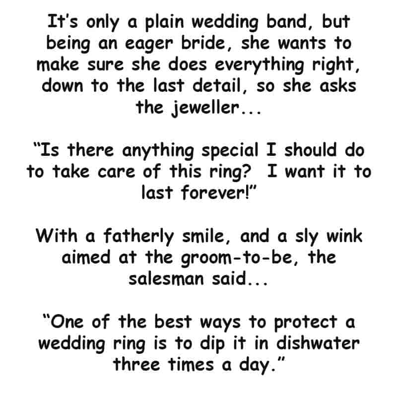 A couple are shopping for a wedding ring - latest joke