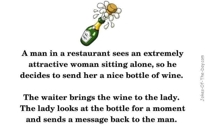 A man at a restaurant sends a woman a bottle of wine - funny joke