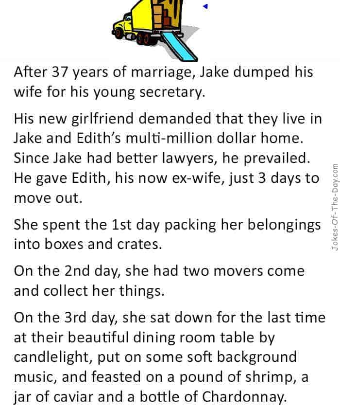 A man leaves his wife for his secretary, but the wife has the last laugh