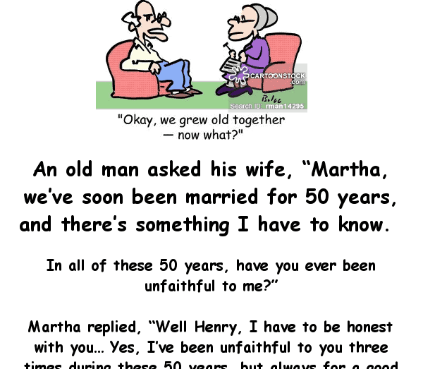 Funny joke of the day - an old man asks his wife if she has ever cheated on him