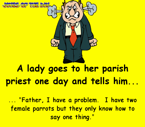 Funny Joke - A lady talks to her priest about her two vulgar parrots, his solution is priceless