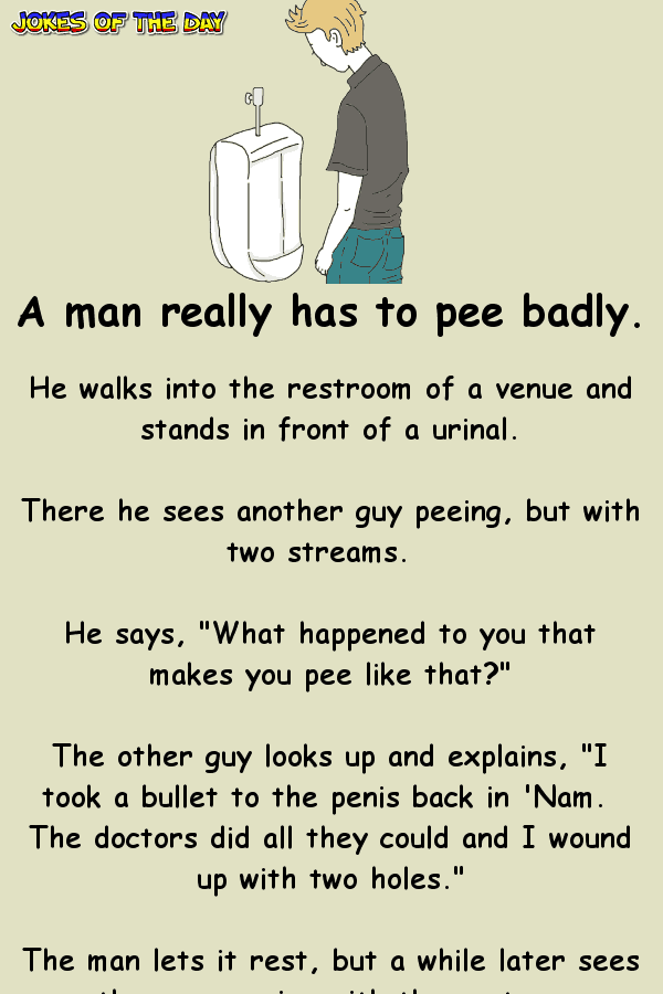 Hilarious Joke - This guy is shocked to see another man peeing with two streams  ‣ Jokes Of The Day 