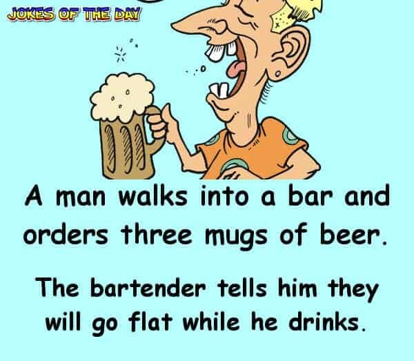 Clean Bar Joke - A man walks into a bar and orders three mugs of beer