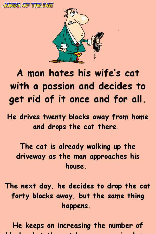 Funny Cat Joke - A man hates his wife’s cat with a passion and decides to get rid of it once and for all