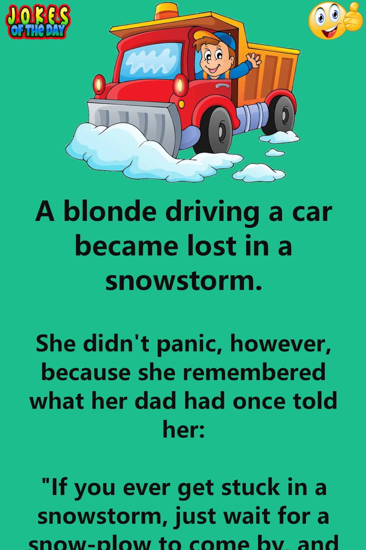 Humor - A Blonde Gets Lost In A Snowstorm, But Remembers This Neat Trick