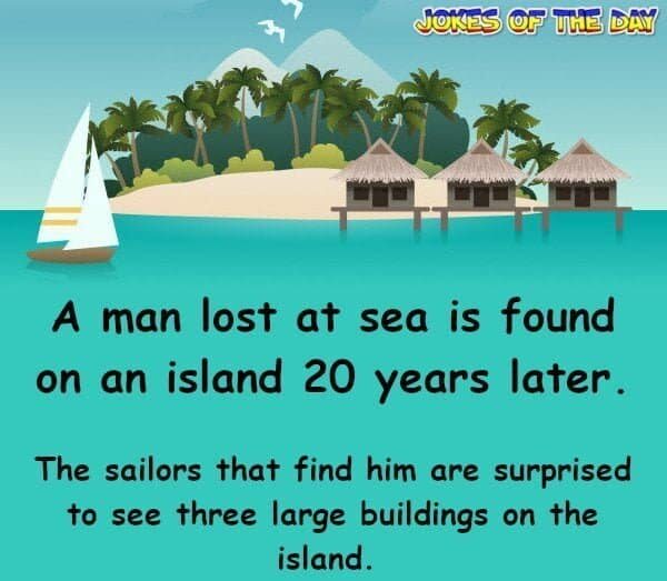 A man lost at sea is found on an island 20 years later - Funny Clean Joke - Jokesoftheday com