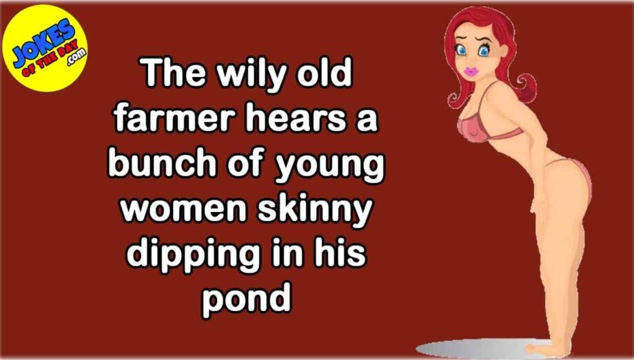 Funny Joke Of The Day: The wily old farmer hears a bunch of young women skinny dipping in his pond