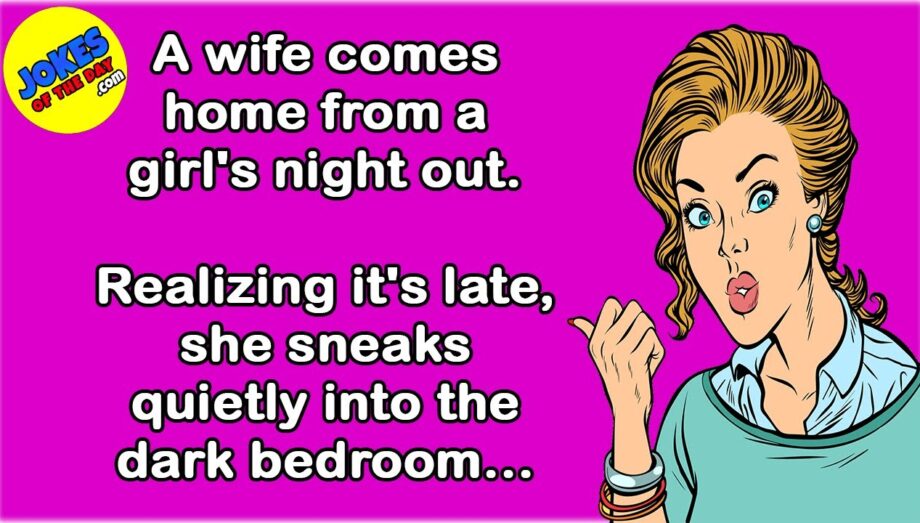 Funny Joke: A wife comes home from a girl's night out and sneaks quietly into the bedroom