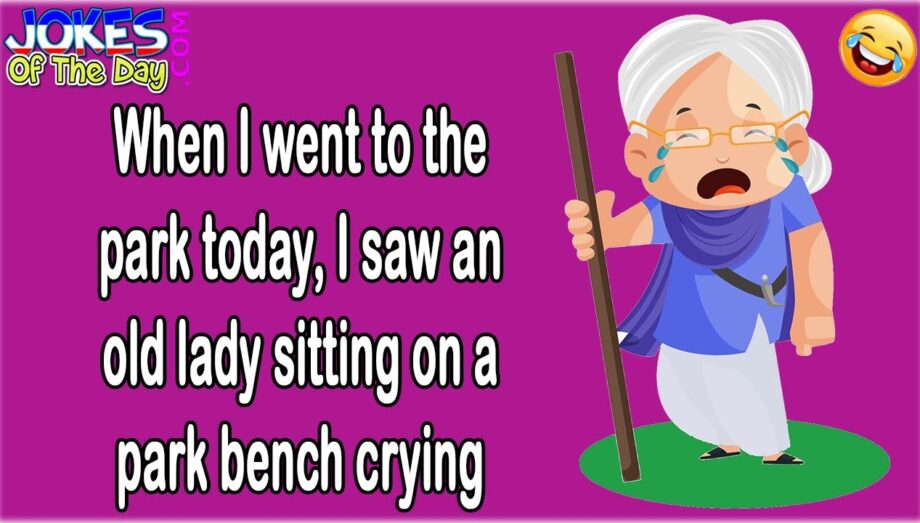 Funny Joke: When I went to the park today, I saw an old lady sitting on a park bench crying