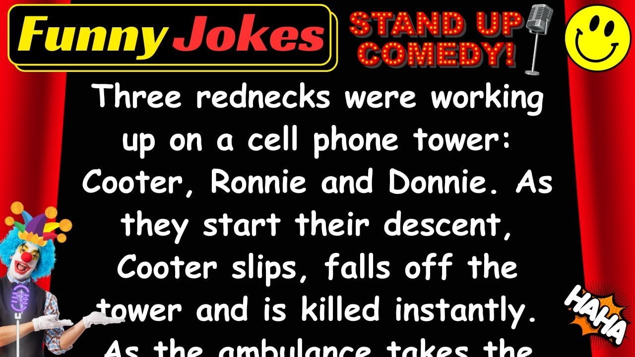 😁 FUNNY JOKES 😁 - Three Rednecks are working on a cellphone tower when one falls...